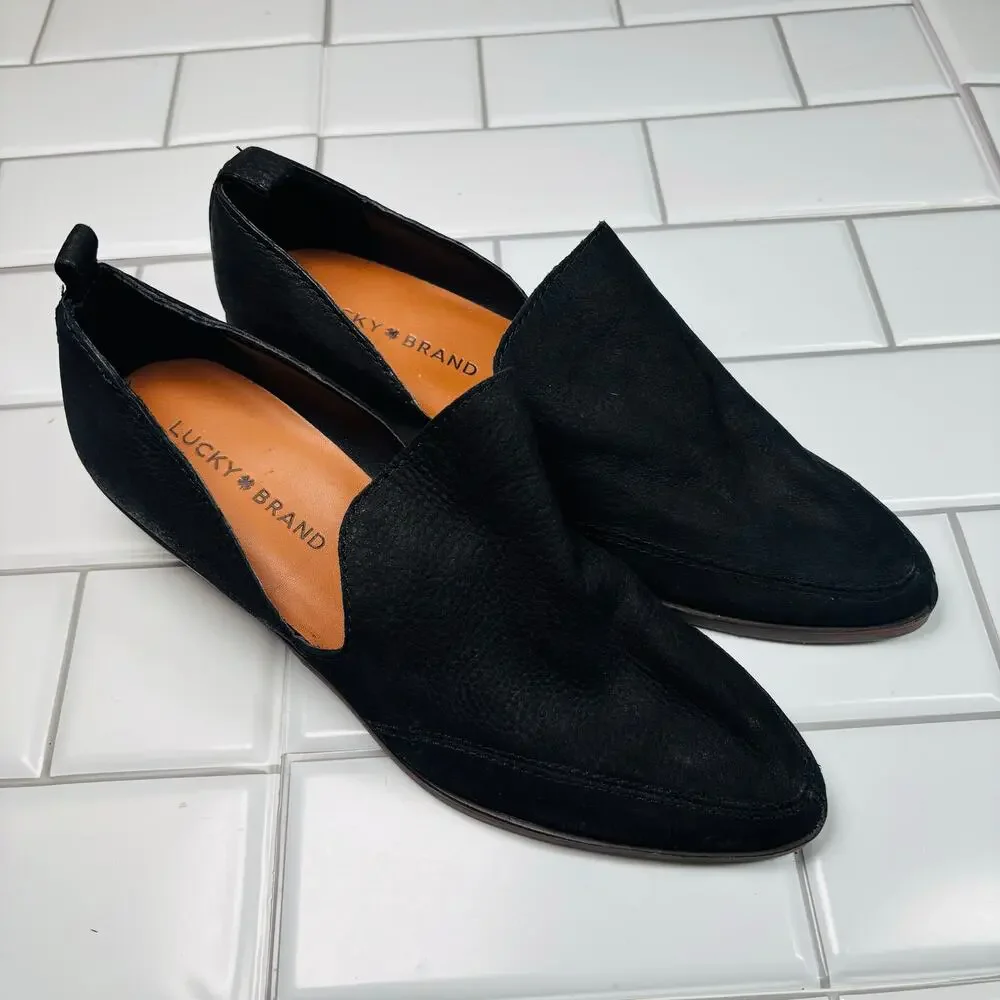 Women’s‎ Lucky Brand Black Leather Slip On Mahzan Flat size 7M
